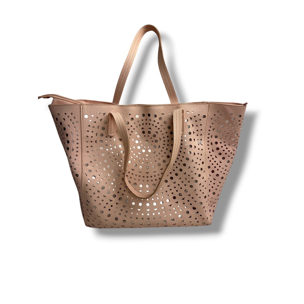 Bath & Body Works Tote Bag Womens OS Blush Pink Laser Cut Metallic Shoulder Bag